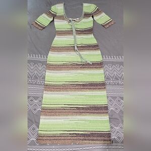 Veronica Beard Kante Dress Striped Knit Green And Brown Midi Dress Size XS